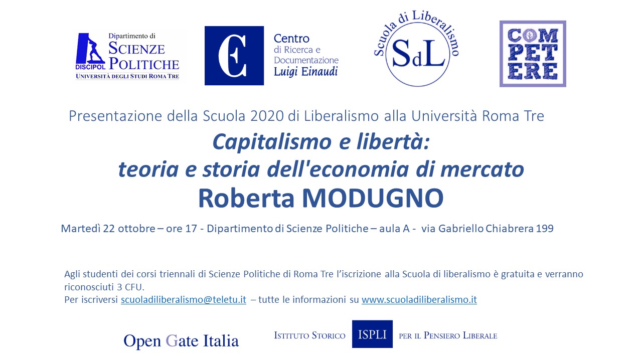 Roberta Modugno presenta a Roma Tre la Scuola 2020 di Liberalismo